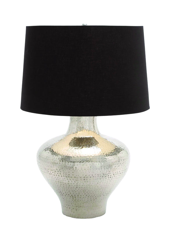 Hammered Design and Glossy Surface Metal Table Lamp with Black Shade