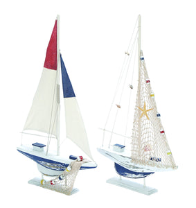 Assorted Wooden Sailing Boat in Red and Blue Finish - Set of 2