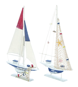 Modern Assorted Wooden Sailing Boat in White Finish - Set of 2