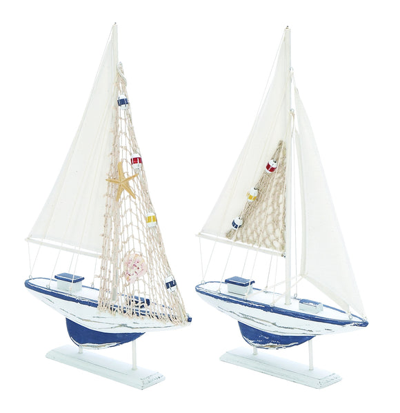 Wooden Sailing Boat with Assorted Carved Edges - Set of 2