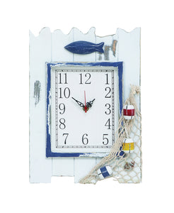 Wooden Clock with Sturdy Rectangular and Fish and Net Detailing