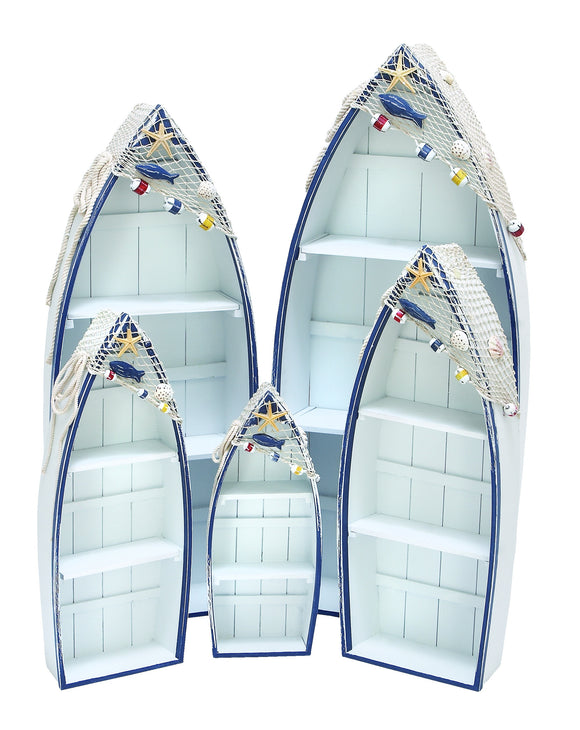 Wooden Contemporary Boat in White and Blue for Storage - Set of 5