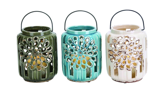 Beautifully Carved Ceramic Lantern 3 Assorted