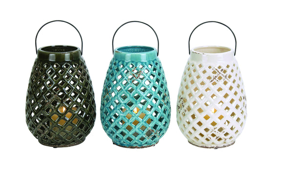 Checks Style Creative Glossy Ceramic Lantern 3 Assorted