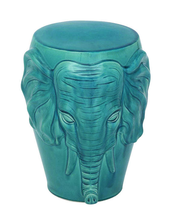 Beautifully Sculpted Ceramic Elephant Face Stool Finished with Blue color