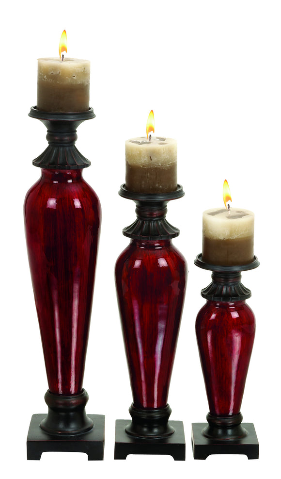 GLASS POLYSTONE CANDLE HOLDER SET OF 3 WITH POLYSTONE RECTANGULAR BASE