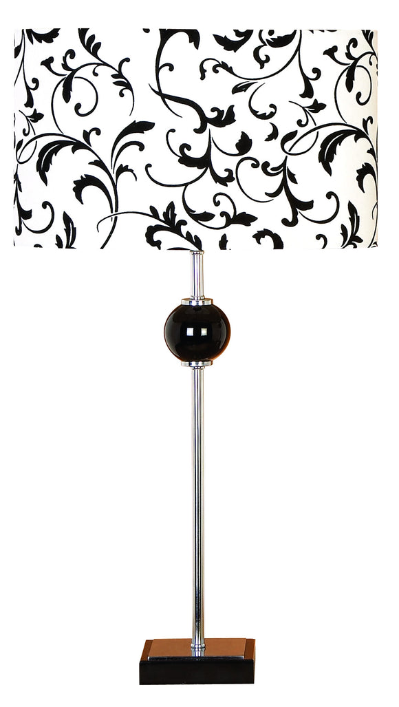 METAL TABLE LAMP WITH GLOBE POT AT MIDDLE OF POST