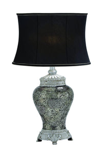 Mosaic Polished Stone Table Lamp in Black with Traditional Appeal