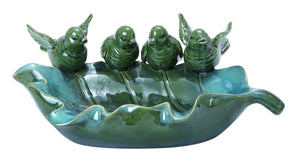 Ceramic Bird Basin in Unique Style with Green Glossy Finish