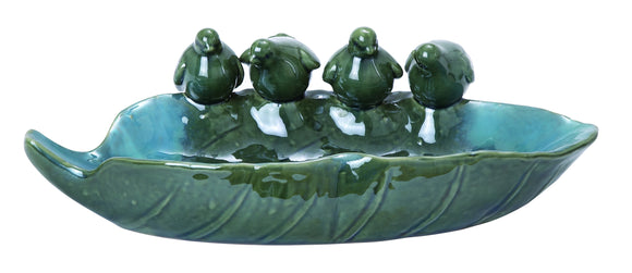 Ceramic Bird Basin with Attractive Detail in Glossy Green Finish