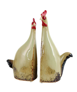 Carbonized Ceramic Rooster with True Colors - Set of 2