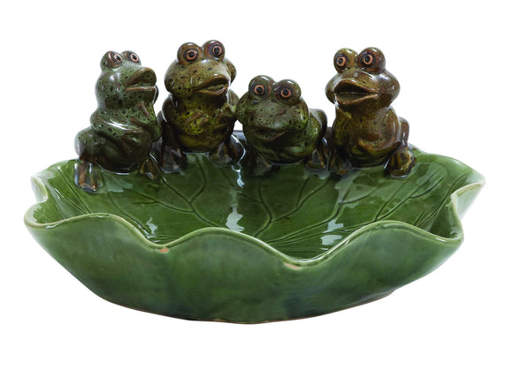 Durable Ceramic Bird Basin in Green with Stunning Design