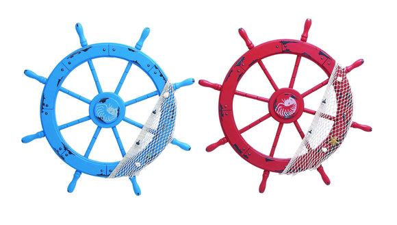 Wood Ships Wheel 2 Assorted with Red and Blue Colors