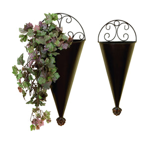 METAL WALL PLANTER S/2 PORTABLE PLANTATION DECOR