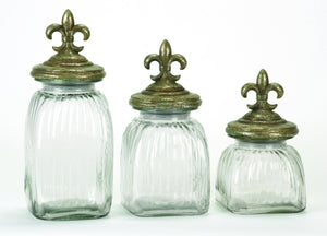 POLYSTONE GLASS CANISTER SET OF 3 WITH FLOWER PRINTS