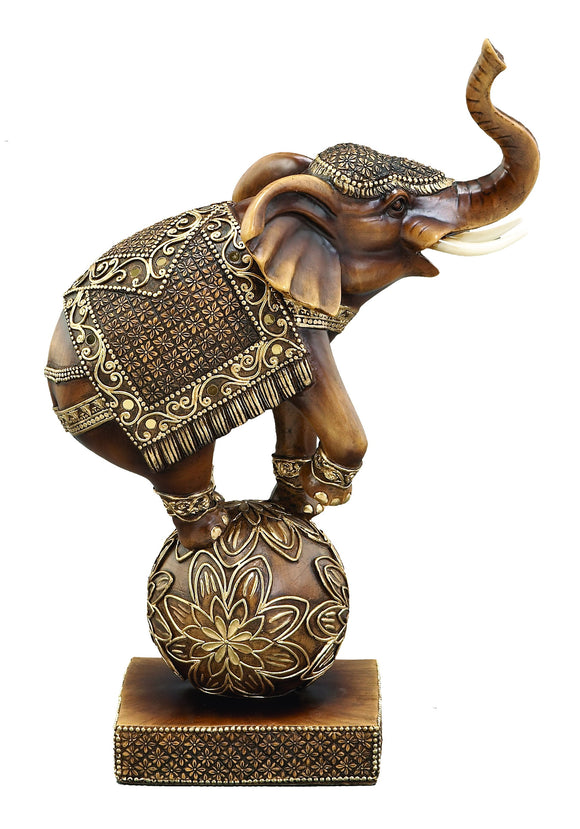 BROWN POLYSTONE ELEPHANT ON BALL