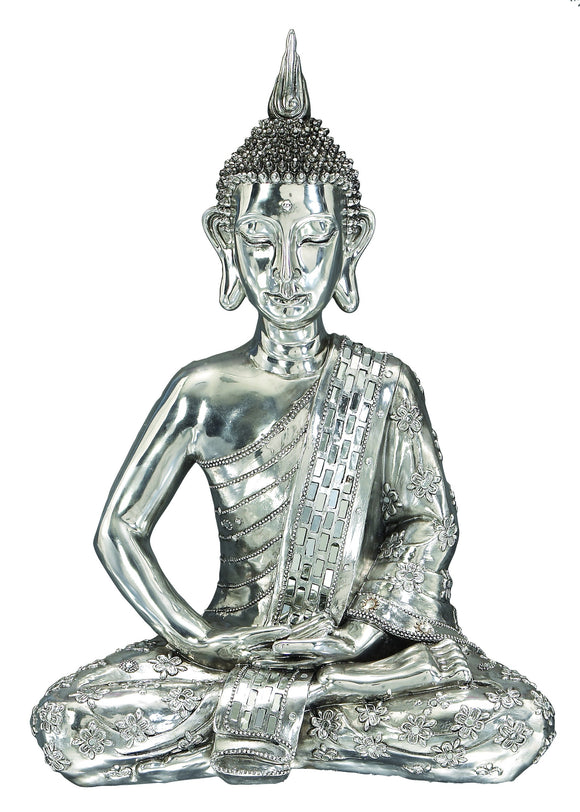 POLYSTONE SITTING BUDDHA IN SILVER COLOR