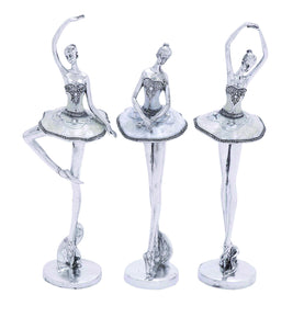 Beautiful and Mesmerizing Silver Polystone Ballet Dancer Assorted Set of Three