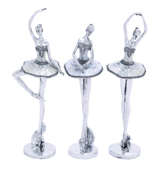 Beautiful and Mesmerizing Silver Polystone Ballet Dancer Assorted Set of Three