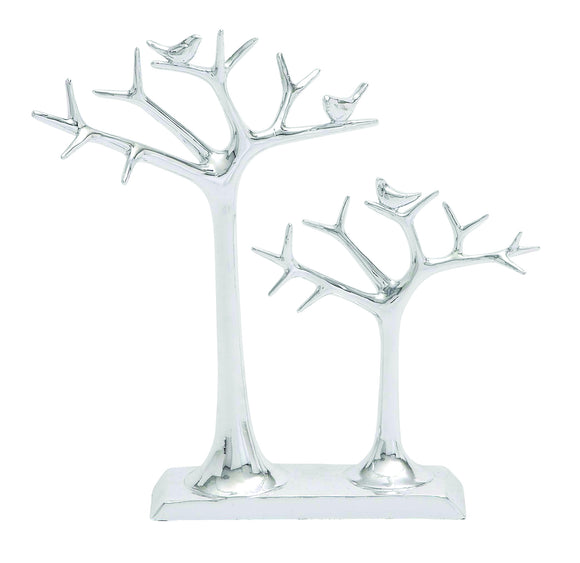 Showpiece Double Tree Ring Holder Featuring Three Tiny Birds in a Glossy Finish