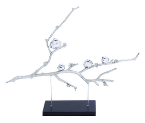 Charming Poly Stone Birds Sitting on Branch Blossom with Cherry Flowers