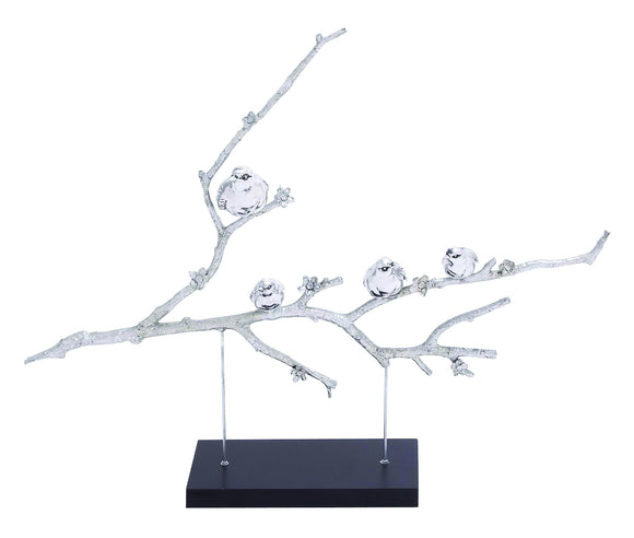 Charming Poly Stone Birds Sitting on Branch Blossom with Cherry Flowers