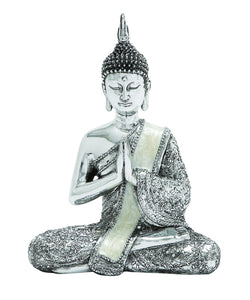 Poly Stone Sitting Buddha Assorted with Silver Finish