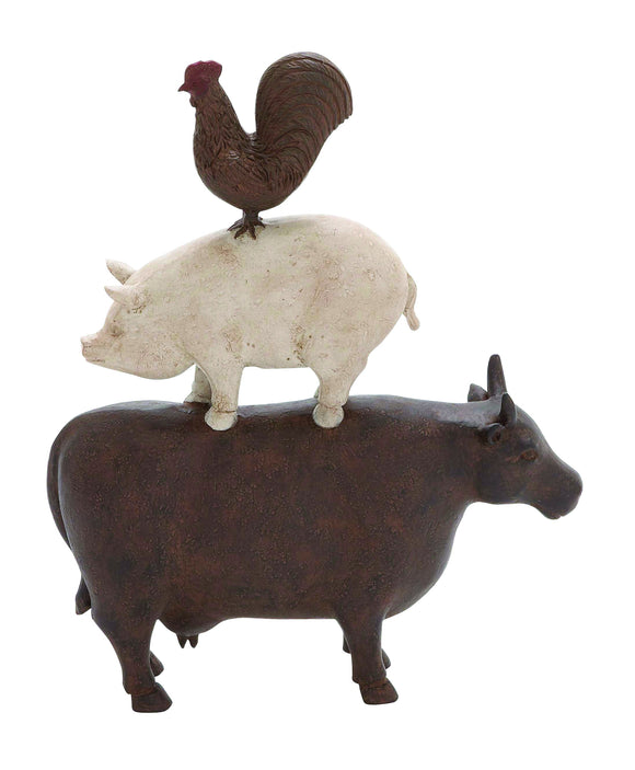 Traditional American Farm Art Trio of Poly Stone Cow, Pig and Rooster