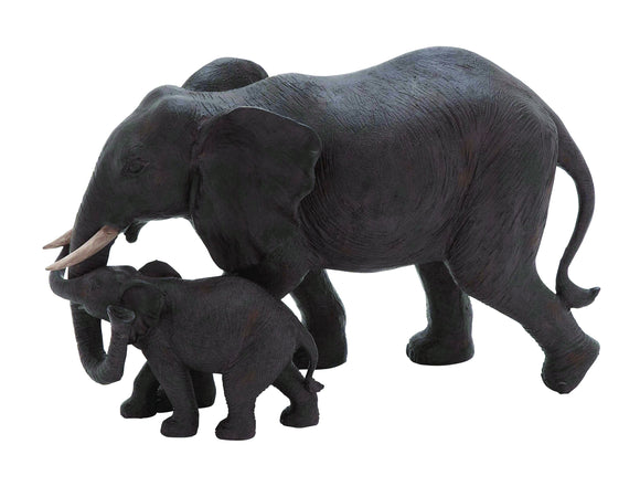 Mother and Baby African Elephant Poly Stone Statue in Loving Embrace