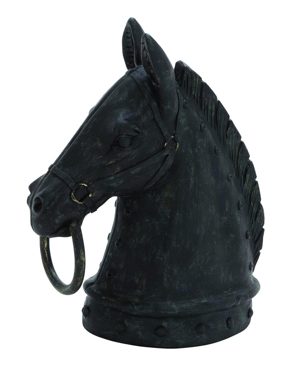 Decorative Poly Stone Horse Head with Hammered Nail Pattern