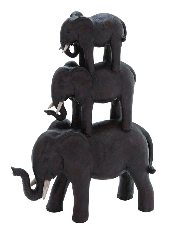 Trio Stack of Poly Stone African Elephants