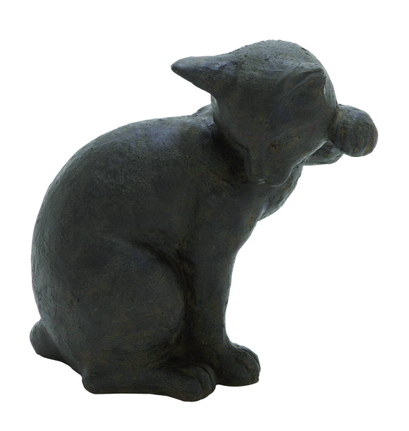 Poly Stone Black Cat Statue in a Playful Pose