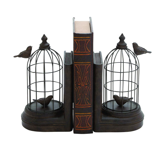 A Pair of Metal and Poly Stone Bird Cage Bookend