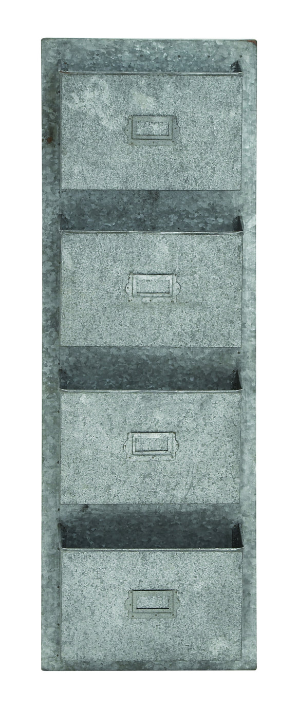 Four Tiered Metal Galvanize Wall Pocket with Letterbox Design