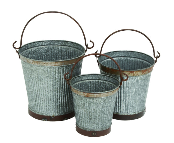 Metal Galvanized Bucket Set of Three
