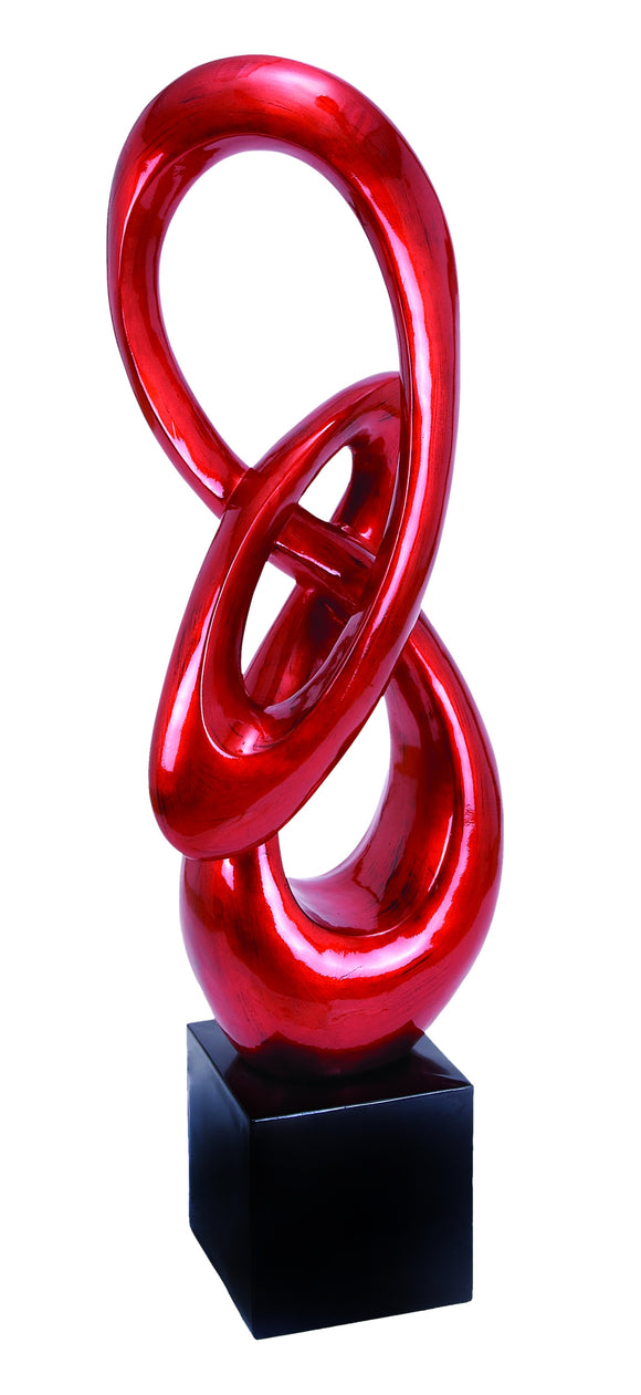 Polystone Sculpture with Ribbon Shape in Red with Black Base