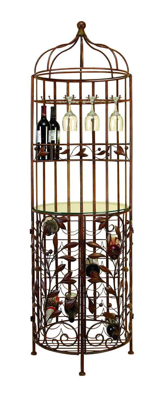 BROWN METAL GLASS WINE CABINET