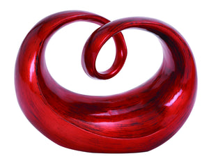 Contemporary Polystone in Round Shape Abstract Sculpture in Red