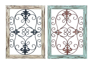 Wood Metal Wall Panel with Intricate Design - Set of 2