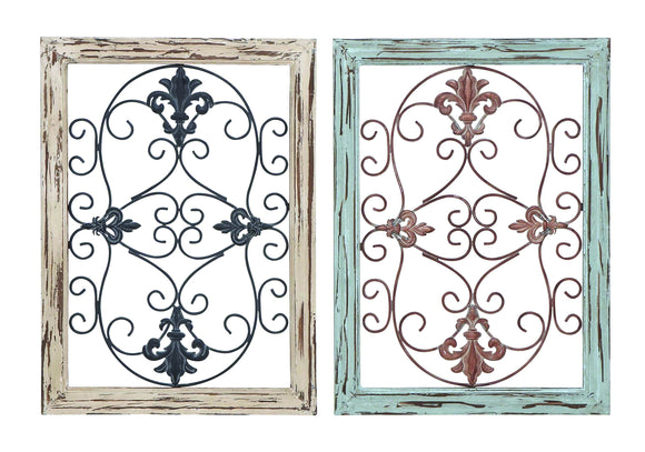 Wood Metal Wall Panel with Intricate Design - Set of 2