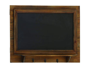 Pine Wood Blackboard Wall Shelf with Three Metal Hooks