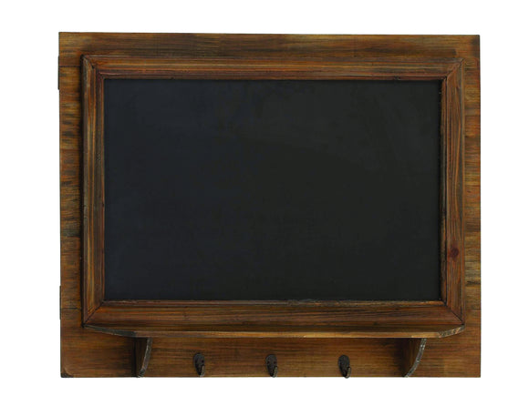 Pine Wood Blackboard Wall Shelf with Three Metal Hooks