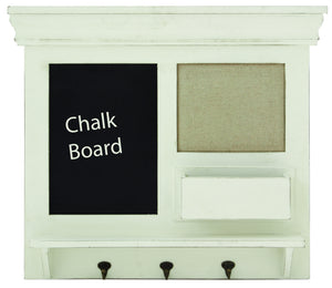 Wooden Chalkboard Wall Shelf with Three Metal Hooks