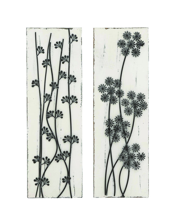 Pine Wood Metal Wall Décor Assorted with Beautiful Wild Floral