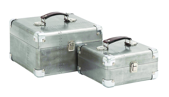 Sleek and Attractive Wooden Case Set of Two with Leather Handles