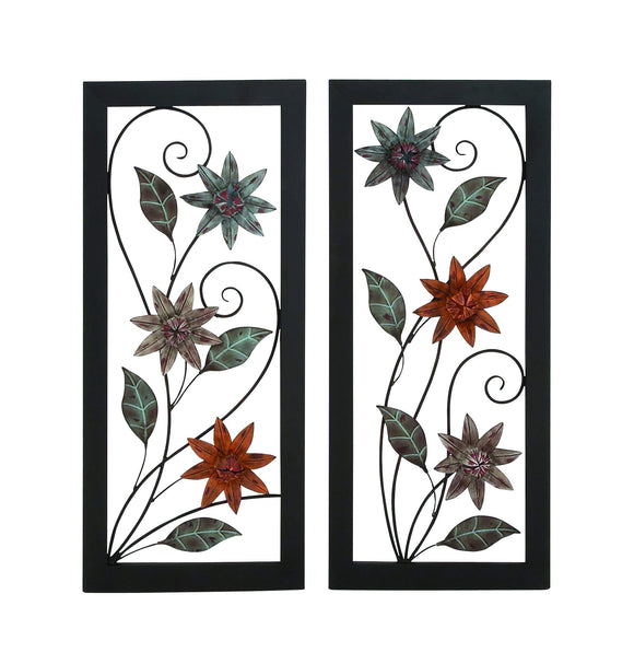 Gorgeous and Spectacular Metal Wall Décor Set of Two Assorted with Beautiful Floral Carving