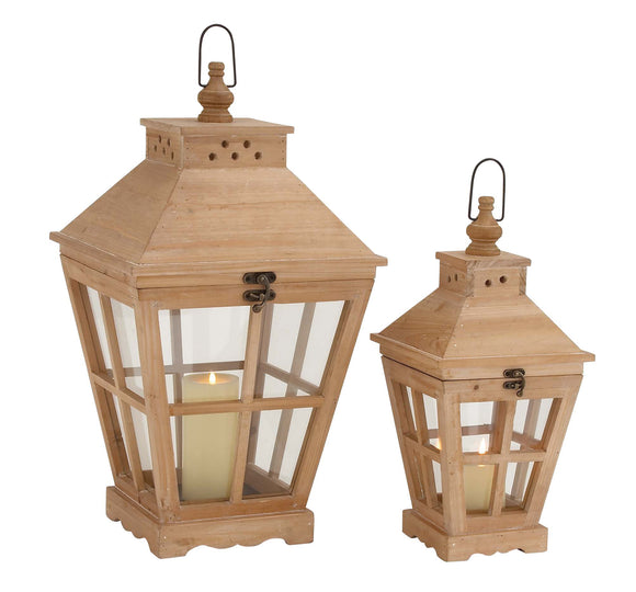 The Heavenly Set Of 2 Wood Glass Lantern