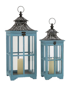 The Cool Set of 2 Wood Metal Glass Lantern