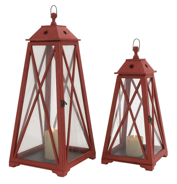 The Amazing Set of 2 Wood Glass Lantern