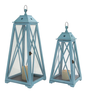 The Appealing Set of 2 Wood Glass Lantern